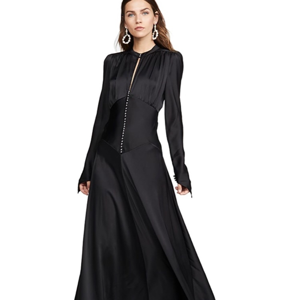Paco rabanne NWOT black satin long sleeves maxi dress